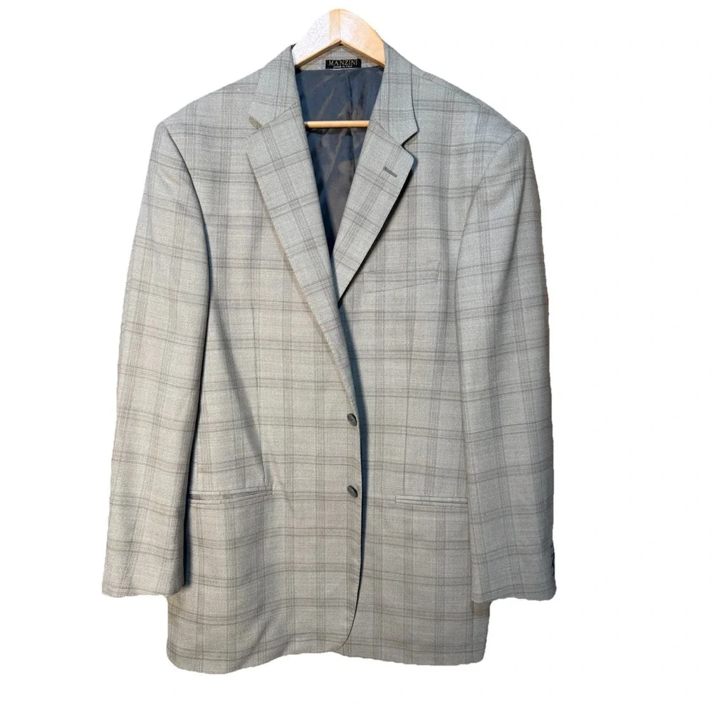 Manzini‎ Uomo Italy Mens Wool Windowpane Plaid Sport Coat Blazer Jacket 44L